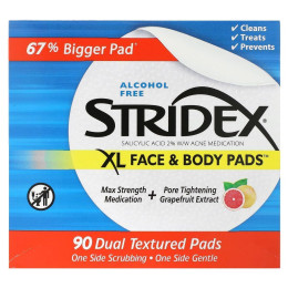 Stridex, XL Face & Body Pads, Alcohol Free, 90 Dual Textured Pads