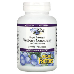 BlueRich, суперсила, концентрат черники, Natural Factors, 500 мг, 90 желатиновых капсул