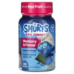 The Smurfs, жувальні таблетки для пам’яті та концентрації, для дітей від 4 років, зі смурфовими ягодами, 30 жувальних таблеток