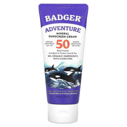 Badger, Adventure, мінеральний сонцезахисний крем, SPF 50, без запаху, 87 мл (2,9 рідк. унції)