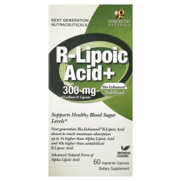 R-липоевая кислота, Genceutic Naturals, 300 мг, 60 капсул