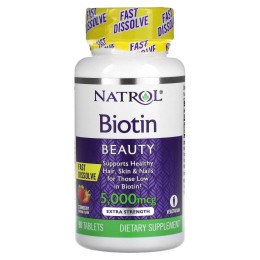Біотин, полуниця, Biotin, Natrol, 5000 мкг, 90 таблеток