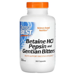 Гірка настоянка з бетаїну гідрохлориду, пепсину і генціани, Betaine HCl, Pepsin ,Gentian Bitters), Doctor's Best, 360 капсул