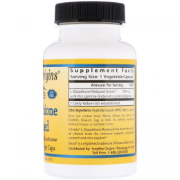 L-глутатіон скорочений Healthy Origins (L-Glutathione Reduced) 500 мг 60 капсул