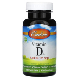 Витамин Д3, Vitamin D3, Carlson Labs, 5000 МЕ, 120 гелевых капсул