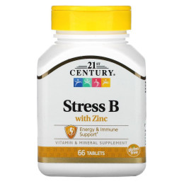 Вітаміни групи В та цинк від стресу Стрес B 21st Century (STRESS B with Zinc) 66 таблеток