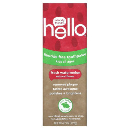 Детская зубная паста без фтора, натуральный арбуз, Hello, 119 г (4.2 oz)