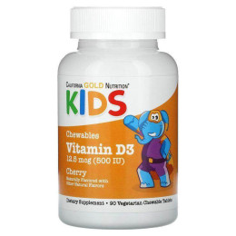 Chewable Vitamin D3 for Children, Natural Cherry, 12.5 mcg (500 IU), 90 Vegetarian Tablets California Gold Nutrition