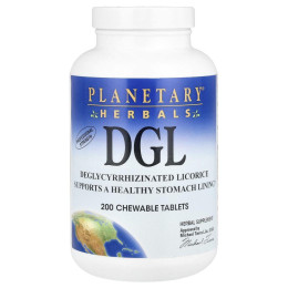 DGL, деглицирризованная солодка, Planetary Herbals, 200 жевательных таблеток