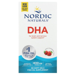 Риб'ячий жир екстра ДГК зі смаком полуниці Nordic Naturals (DHA Xtra) 500 мг 90 капсул
