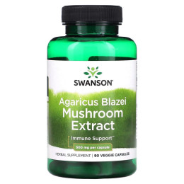 Агариус Блазей Экстракт гриба, Agaricus Blazei Mushroom Extract, Swanson, 500 мг, 90 капсул