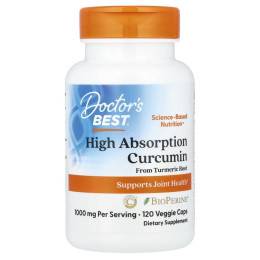 Куркумін з високою абсорбцією з кореня куркуми з комплексом C3, High Absorption Curcumin From Turmeric Root with C3 Complex & BioPerine, Doctor's Best, 500 мг, 120 капсул