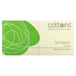 100% натуральні бавовняні тампони, звичайні, без запаху, 100% Natural Cotton Tampons, Regular, Unscented, Cottons Comforts, 16 тампонів