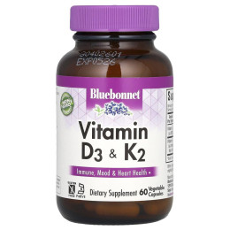 Витамины Д3 и K2 Bluebonnet Nutrition (Vitamins D3 & K2) 60 вегетарианских капсул