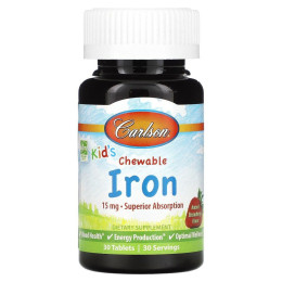 Залізо дитяче смак полуниці Carlson Labs (Kid's Chewable Iron) 15 мг 30 жувальних таблеток