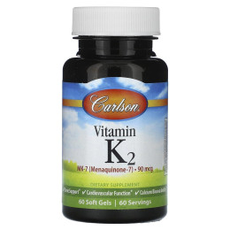 Вітамін K2 MK-7 Carlson Labs (Vitamin K2 AS MK-7) 90 мкг 60 желатинових капсул