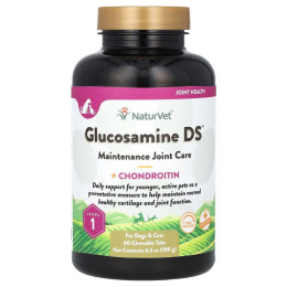 NaturVet, Glucosamine DS, Maintenance Joint Care +Chondroitin, Level 1, For Dogs & Cats, 60 Chewable Tabs, 6.3 oz (180 g)