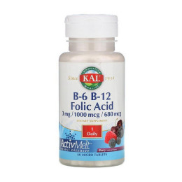 KAL B-6 3 mg B-12 1000 mcg Folic Acid 680 mcg (60 micro tablets, berry)