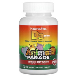 Вітамін D3 зі смаком чорної вишні, без цукру Nature's Plus (Vitamin D3, Animal Parade) 500 МО 90 цукерок