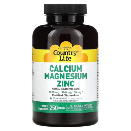 Кальцій, магній і цинк, Calcium Magnesium Zinc, Country Life, 250 таблеток