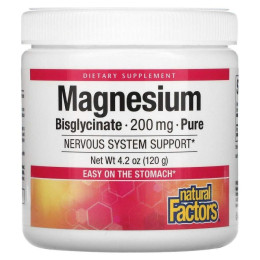 Бісгліцінат магнію Natural Factors (Magnesium Bisglycinate) 200 мг 120 г