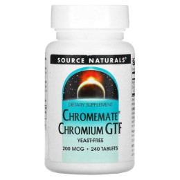 Аминокислотный хелат хрома, Chromemate Chromium GTF, Source Naturals, 200 мкг, 240 таблеток