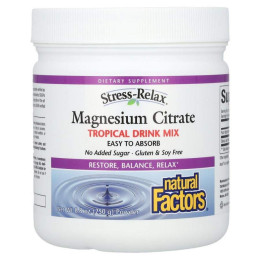 Natural Factors, Цитрат магния, смесь для приготовления напитка со вкусом тропических фруктов, 250 г (8,8 унции)