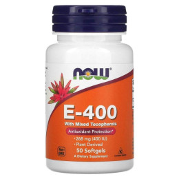 Вітамін Е зі змішаними токоферолами Now Foods (Vitamin E-400) 268 мг 400 МО 50 гелевих капсул