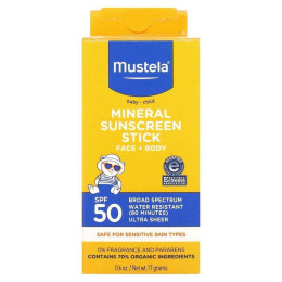 Mustela, мінеральний сонцезахисний крем-стік для дітей, SPF 50, 17 г (0,6 унції)