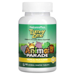 Мультивітаміни для дітей тропічні фрукти Nature's Plus (Animal Parade Tummy Zyme with Active Enzymes Whole Foods and Probiotics) 90 цукерок