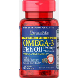Omega-3 Fish Oil 1290 mg Mini Gels (900 mg Active Omega-3) - 60 softgels Puritans Pride