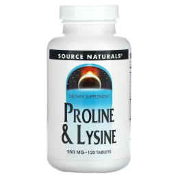 L-пролин L-лизин, L-Proline/L-Lysine, Source Naturals, 275 мг/275 мг, 120 таблеток