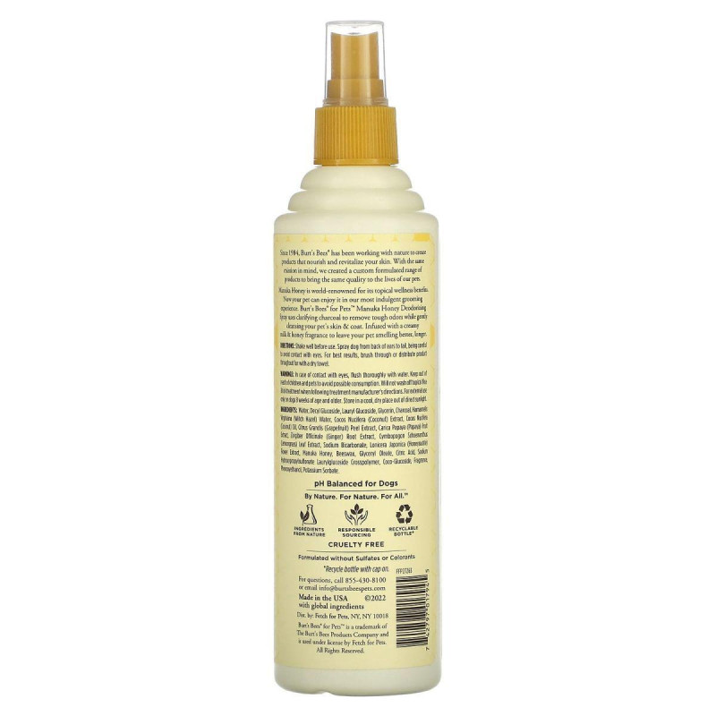 Burt's Bees, Deodorizing Spray For Dogs With Charcoal, Manuka Honey, 10 fl oz (296 ml)