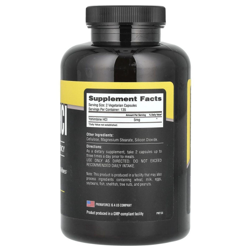 Primaforce, Yohimbine HCI, 2.5 mg, 270 Vegetarian Capsules (1.25 mg Per Capsule)