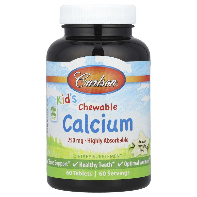 Жевательный кальций для детей Carlson Labs (Kid's Chewable Calcium) 250 мг 60 таблеток cо вкусом ванили