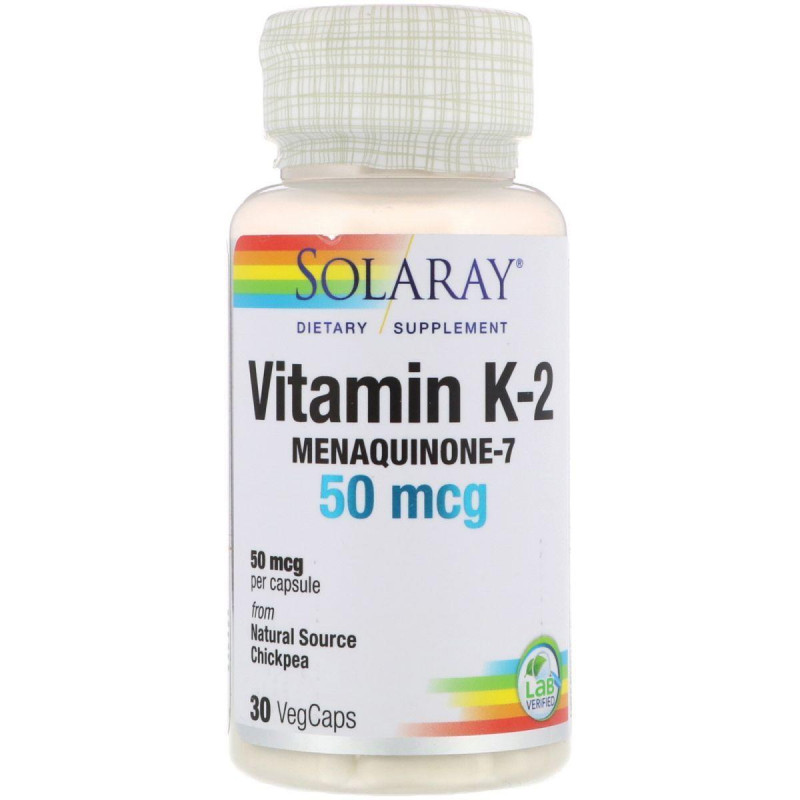 Витамин К2 Solaray (Vitamin K-2) 50 мкг 30 капсул