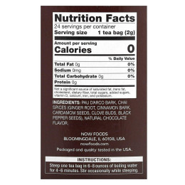 Чай из коры муравьиного дерева без кофеина Now Foods (Real Tea Pau D'Arco) 24 пакетика 48 г