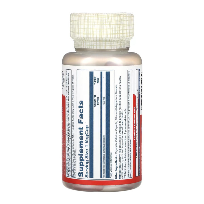 Red Yeast Rice 600mg - 90 vcaps Solaray