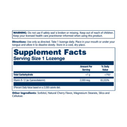 Vitamin B-12 2000mcg - 90 lozenges Natural Cherry Solaray