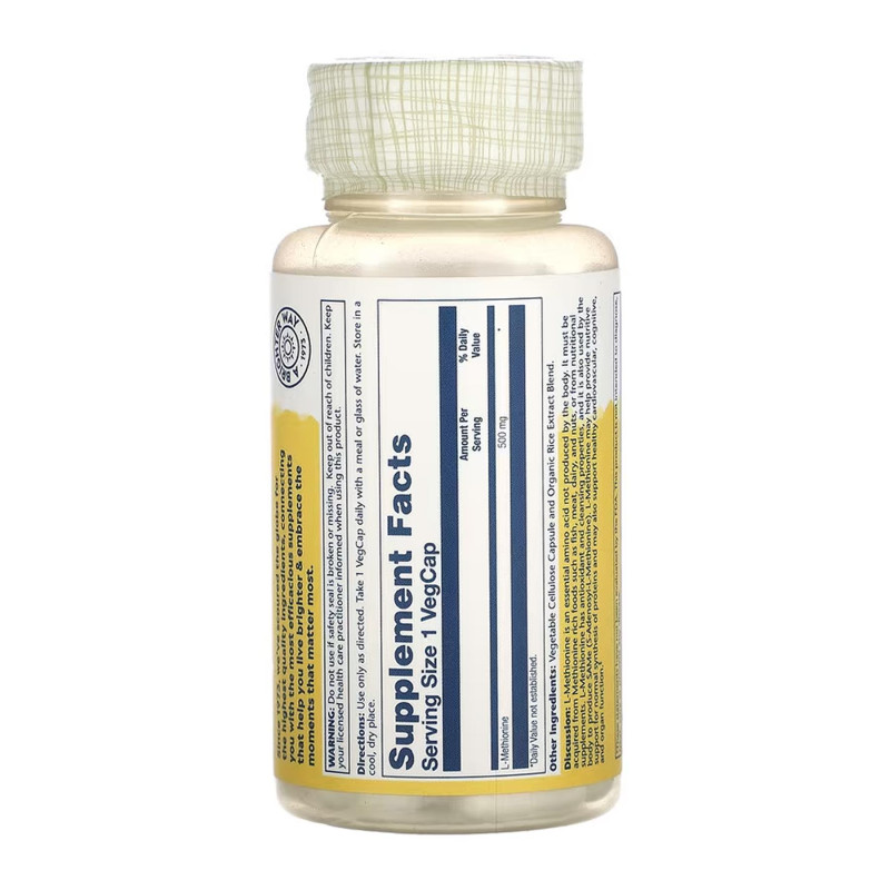 L-Methionine 500mg - 30 vcaps Solaray