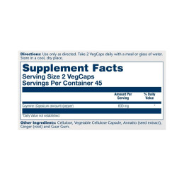 Cool Cayenne Pepper 40,000 HU 600mg - 90 vcaps Solaray