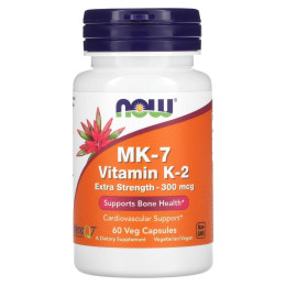 MK-7 Вітамін K-2 Now Foods (MK-7 Vitamin K-2 Extra Strength) 300 мкг 60 вегетаріанських капсул