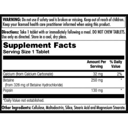 Betaine HCl Plus 250mg - 100 tabs KAL