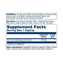 Pau D'Arco Bark 550mg - 100 vcaps Solaray