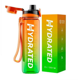 Hydrated Water Bottle - 1000ml Tritan Green Orange Brave