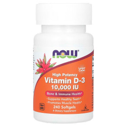Витамин D-3, Vitamin D-3, Now Foods, высокоэффективный, 250 мкг (10000 МЕ), 240 гелевых капсул