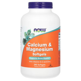 Кальций и магний, Calcium & Magnesium, NOW Foods, с витамином D-3 и цинком, 240 гелевых капсул