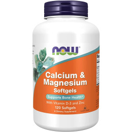Кальций и магний, Calcium & Magnesium, Now Foods, с витамином D-3 и цинком, 120 гелевых капсул