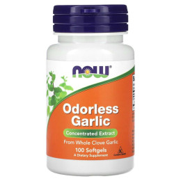 Часник, Odorless Garlic, Now Foods, без запаху, концентрований екстракт, 100 м'яких капсул (25 мг в м'якій капсулі)