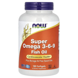 Супер омега 3-6-9, Super Omega 3-6-9, Now Foods, 1200 мг, 180 гелевих капсул